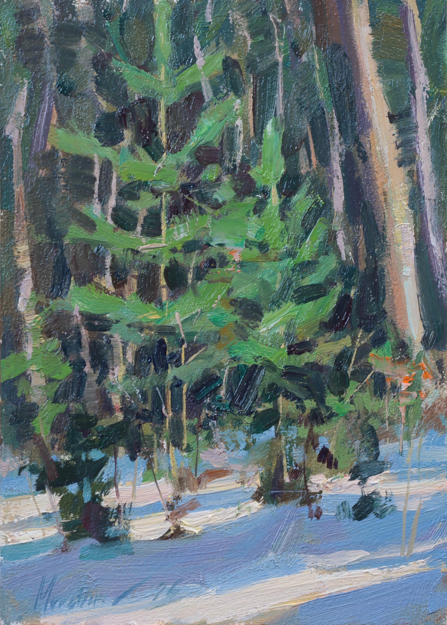 Close-up of Two Sisters original oil painting by Movchun Art, showing expressive brushstrokes and rich impasto texture