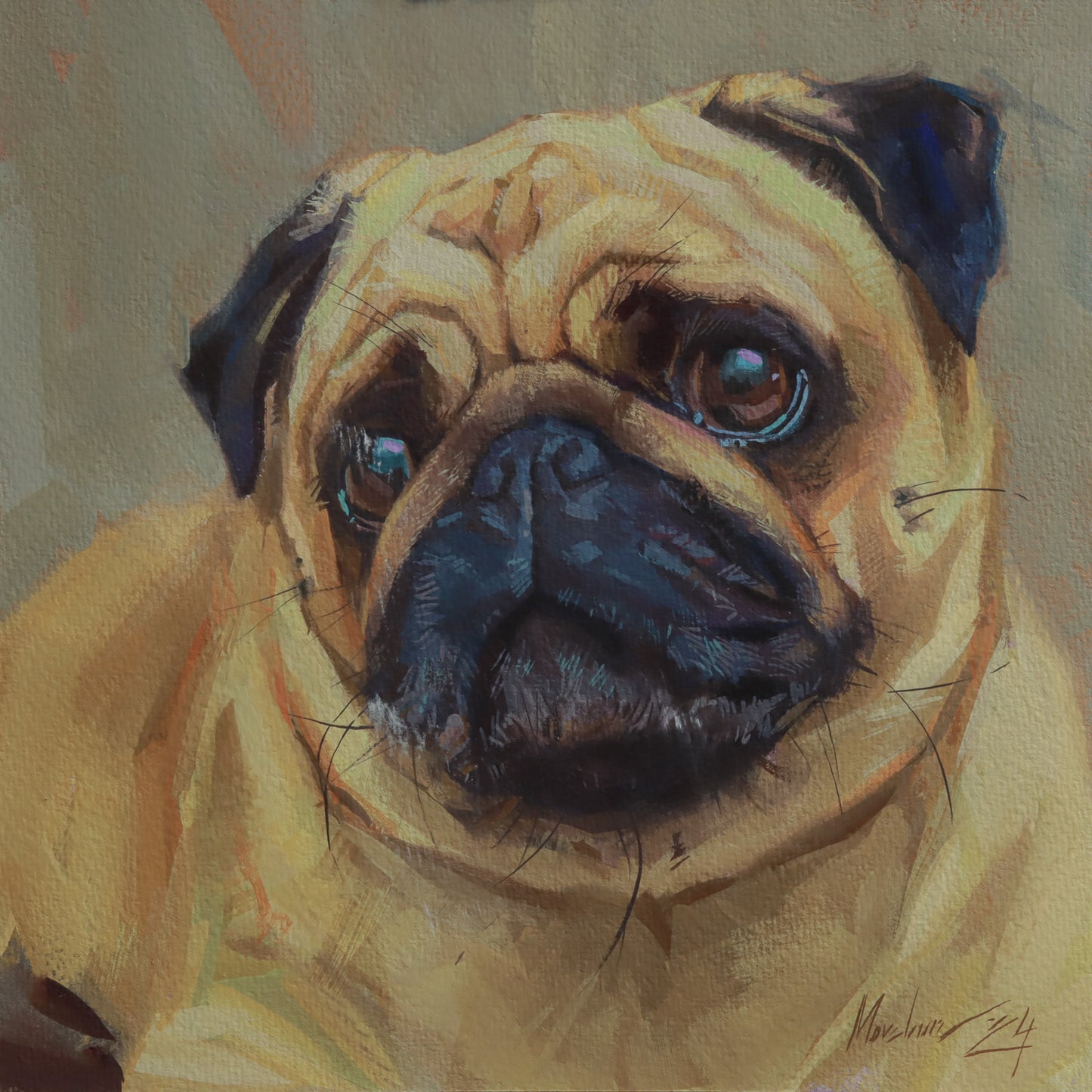 Custom pet portrait in gouache – colorful painting of a dog or cat from reference photo