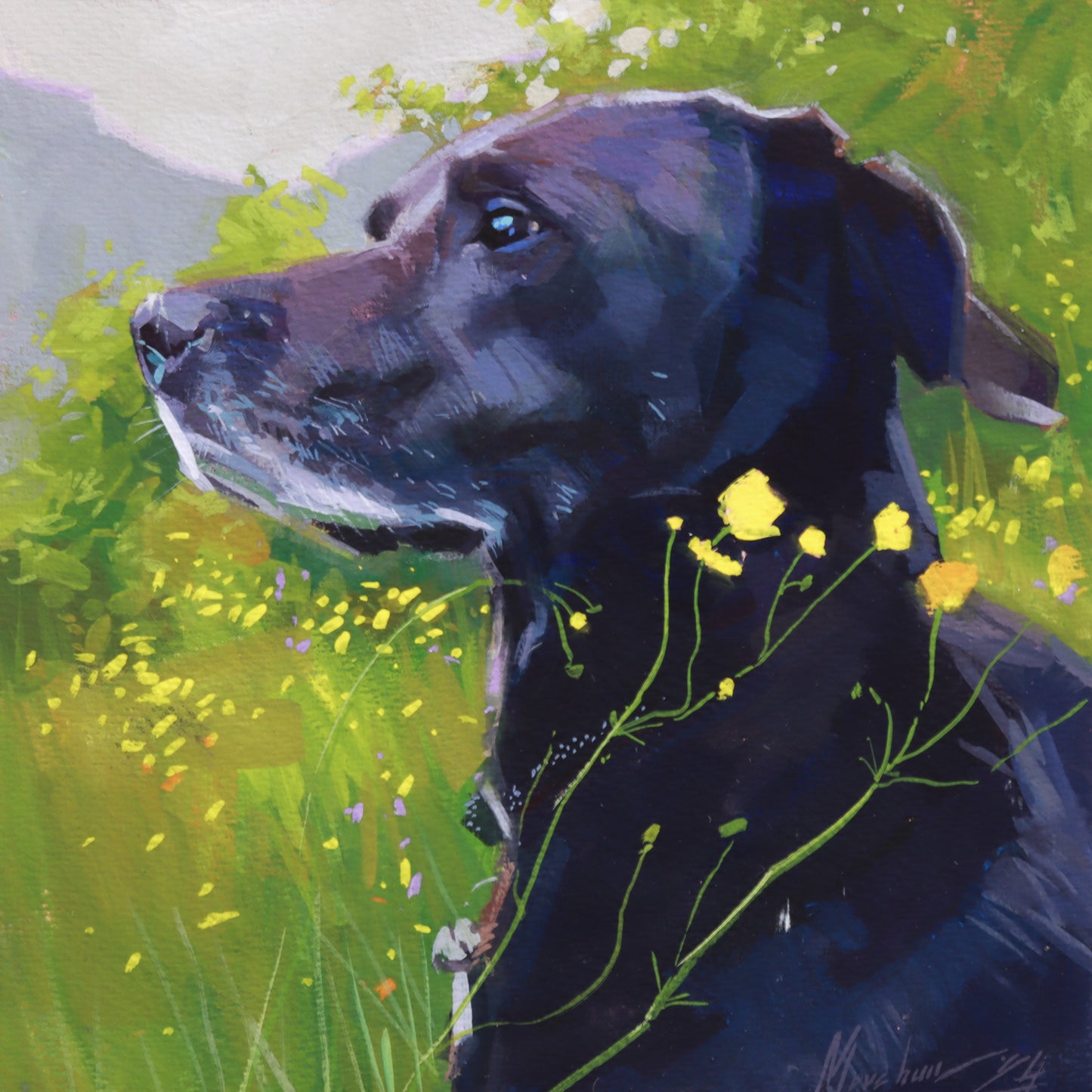 Custom pet portrait in gouache – colorful painting of a dog or cat from reference photo