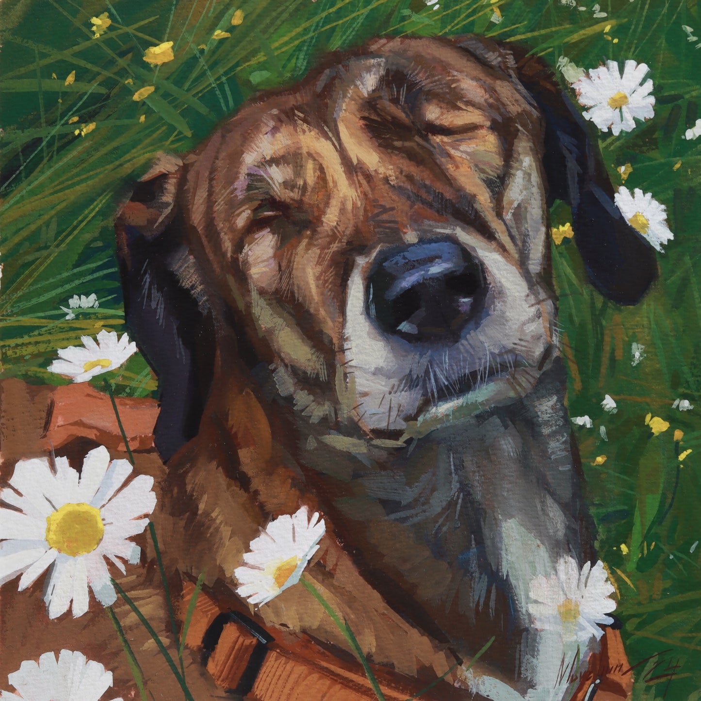 Custom pet portrait in gouache – colorful painting of a dog or cat from reference photo