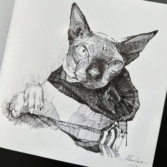 Custom ink drawing of a pet – detailed black-and-white portrait illustration