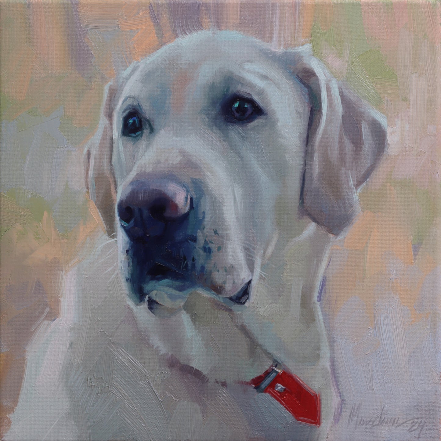Custom pet portrait in oil on canvas – realistic painting of a dog from photo