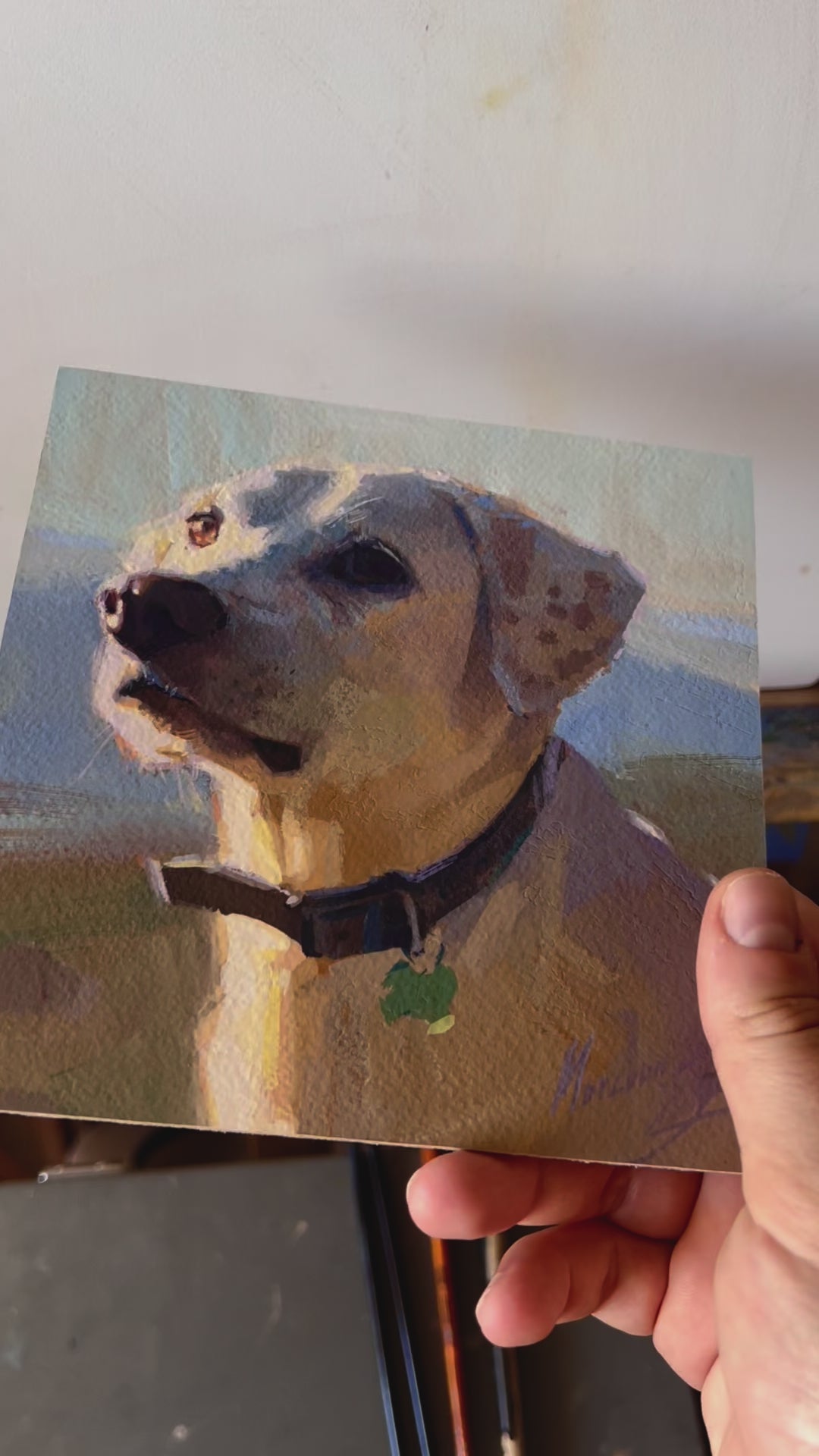 Custom pet portrait in gouache – colorful painting of a dog or cat from reference photo