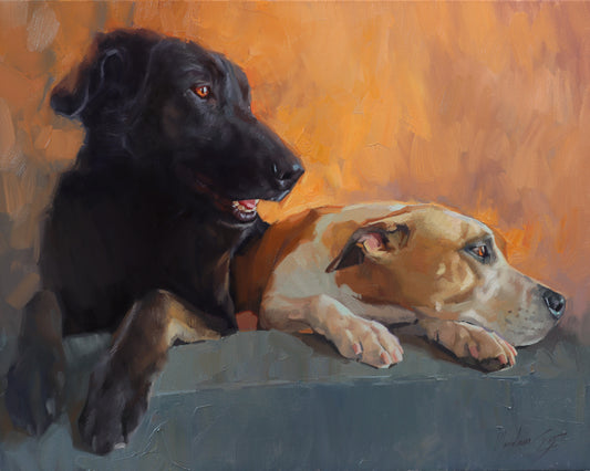Oil painting of two dogs – custom 12x16 inch pet portrait on canvas